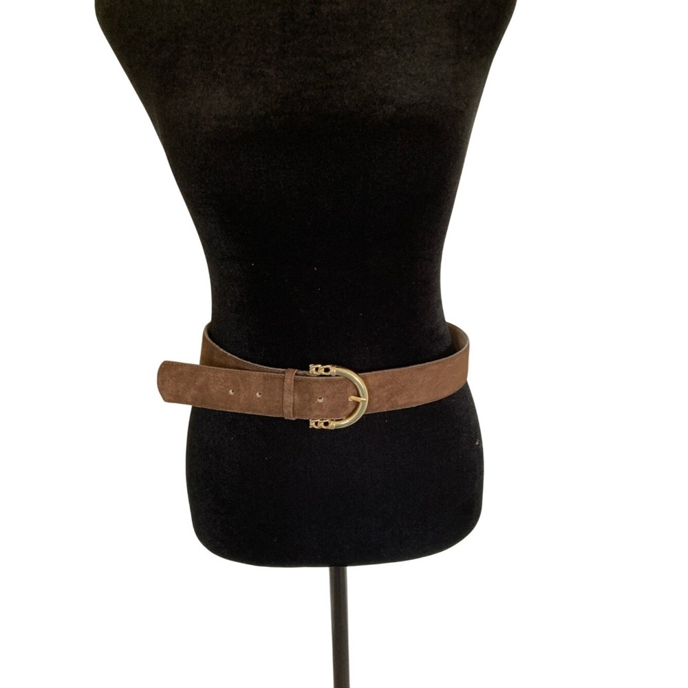 The Ritz Womens Brown Leather‎ Suede Belt Gold Buckle Size Large Classic Staple